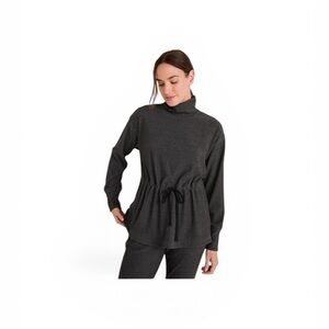 HAVEN Ottoman Ribbed Drawstring waist tunic mock neck pullover NEW Sz Small Grey